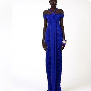 Chic Royal Blue Off-Shoulder Maxi Dress